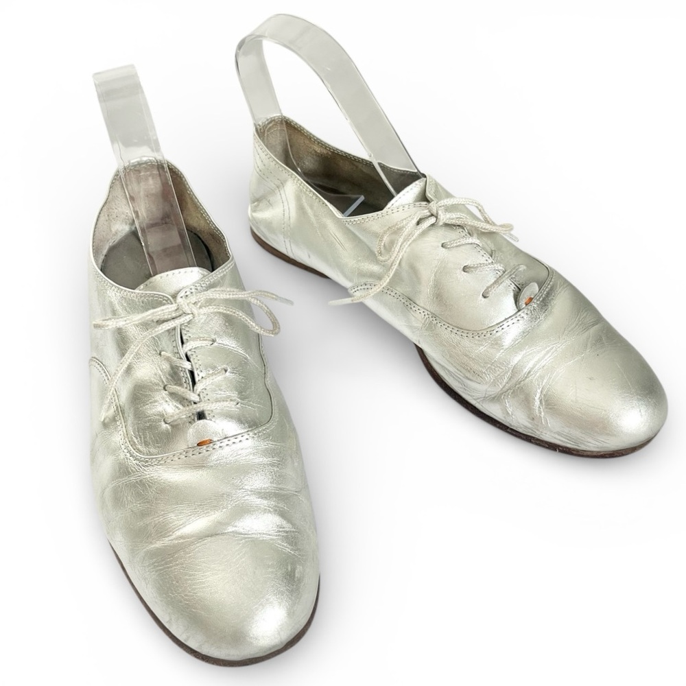 Gravity Pope Silver Metallic Leather Oxford Jazz Ballerina Shoes Slippers 9